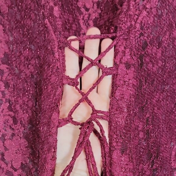 Vintage Women Sheer Lace Maxi Gown 22 Red Renaissance Corset Button Up Witch - Picture 13 of 15